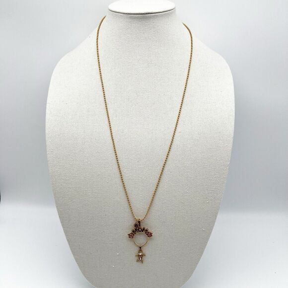 #1 MOM February Birthstone Figural Charm Gold Tone Pendant Necklace Vintage Avon - Picture 2 of 6